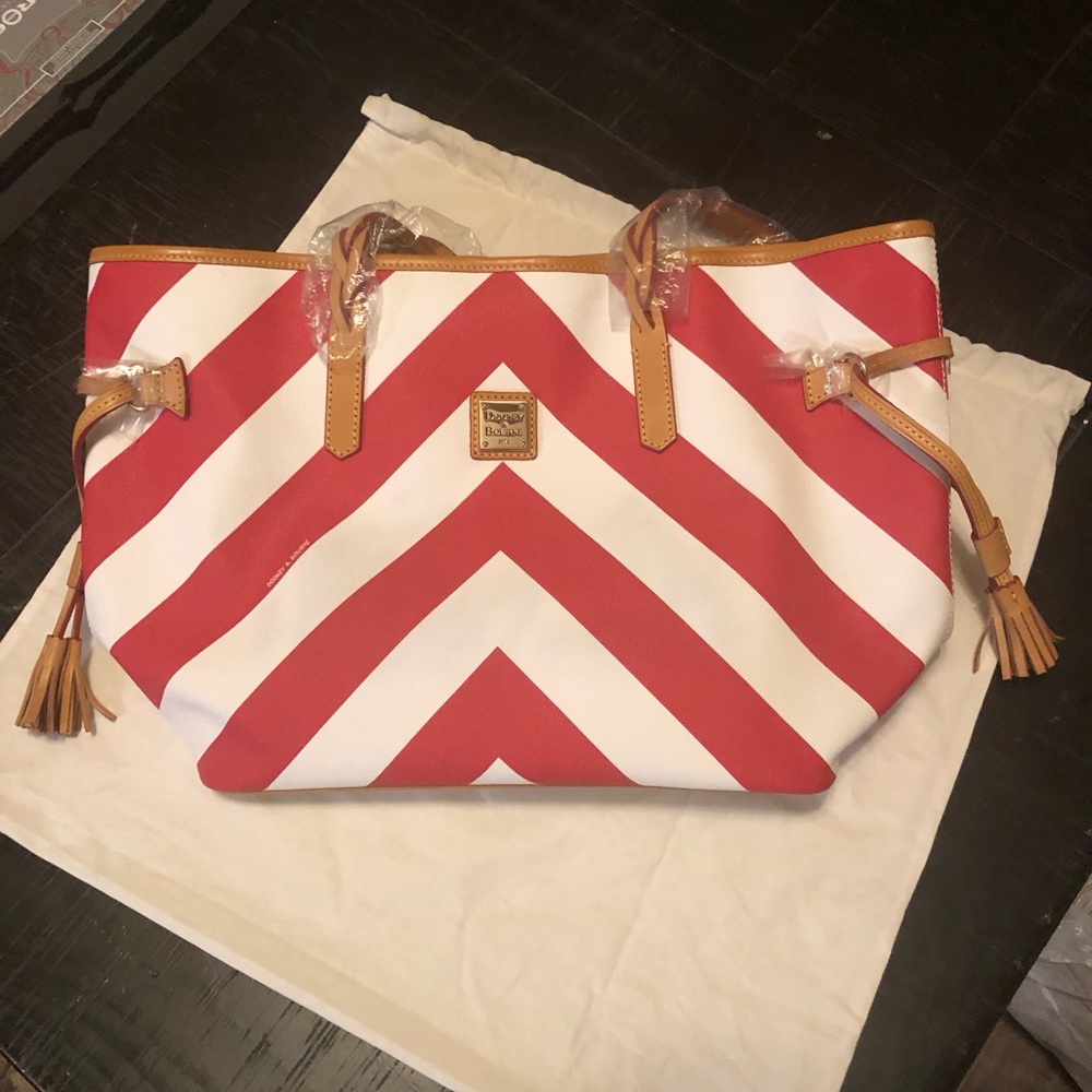 Dooney & Bourke Red and White Chevron Striped Tote
